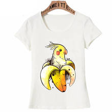 AMEITTE-Camiseta con estampado de plátano y loro para mujer, de manga corta Camiseta blanca, camisetas informales para amantes de las aves para mujer 2024 - compra barato