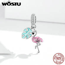 Pingentes wotsu ajuste pulseira original 925 prata legítima conta flamingo claro cz cristal europeu conta amuletos joias faça você mesmo 2024 - compre barato