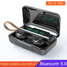 F9-10 беспроводные наушники TWS, Bluetooth V5.0, водонепроницаемые стереонаушники с микрофоном светодиодный дисплеем, внешний аккумулятор 2000 мАч 2024 - купить недорого