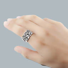 Anel punk vintage em prata com flor de lótus, anéis unissex góticos, joias estilo boho 2024 - compre barato