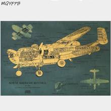 Médio bombardeiro norte-americano mitchell B-25H design desenho papel kraft cartaz adesivo de parede decoração para casa pintura 50.5x35 cm 2024 - compre barato