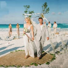 Traje de lino hecho a medida para hombre, traje de boda para la playa, esmoquin ajustado para novio, chaqueta informal de 2 piezas, último diseño, ropa de Graduación 2024 - compra barato