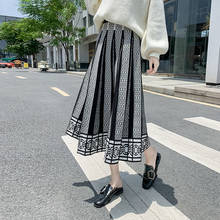 Winter Black Pleated Knitted Skirt Women Boho Print Vintage High Waist Skirt 2022 Casual Skirt WF0234 2024 - buy cheap