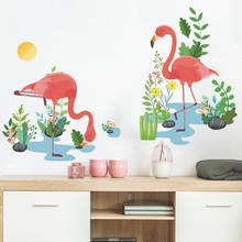 Adesivos de parede animais flamingo, decoração de quarto, flores, árvores, decalques de parede, para crianças, meninas, quarto, sala de estar, decoração de casa 2024 - compre barato