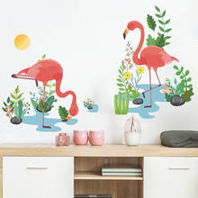 Cute Flamingo Animals Wall Stickers Room Decoration Flowers Tree Wall Decals Kids Girl Bedroom Living Room Home Decoration 2024 - buy cheap