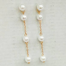 Pendientes largos de perlas de imitación para mujer, aretes colgantes de boda de perlas redondas blancas, joyería coreana, 2021 2024 - compra barato