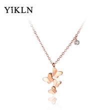 Yikln colar com pingente de borboleta, de aço inoxidável de titânio, joia, corrente de zircônio cúbico, colar para mulheres, menina yn19004 2024 - compre barato