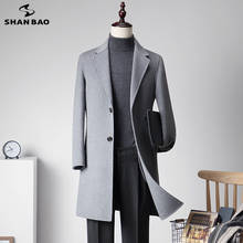 Роскошное высококачественное классическое мужское приталенное длинное двустороннее шерстяное пальто SHAN BAO брендовая одежда деловое шерстяное пальто для джентльмена 2024 - купить недорого