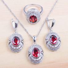 Conjunto de joyería de boda de circonia roja de estilo Ruso, colgantes de cristal, collar, pendiente, anillo para mujer, joyería de lujo para fiesta QZ0101 2024 - compra barato