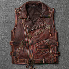 Men's High Quality Soft Cowhide Large Size Motorcycle Biker Sleeveless Jacket for Male Thick Genuine Leather Vintage Vest 2024 - buy cheap