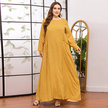 Yellow Striped Loose Long Dress Autumn 2020 O Neck Long Sleeve Pockets Plus Size Maxi Dresses for Women Arab Oman Muslim Clothes 2024 - buy cheap