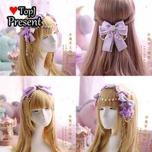 1pcs Handmade Pink Purple Japanese bow hairpin cute soft girl bow headdress lolita cosplay accessory 2024 - buy cheap