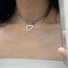 Hot 1Pcs Heart Hollow Necklace Gold/Silver Color Punk Pendant Necklace For Women Girls bijoux femme Gift Party Neck Jewelry 2024 - buy cheap