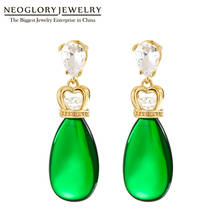 Neoglory Jewelry Green Cubic Zircon Long Dangle Earrings For Women Exquisite Golden Crown Drop Ear Accessory Gift New Hot Sale 2024 - buy cheap