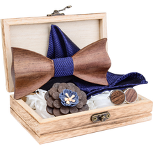 New Navy 3D Wooden Bow Tie Handkerchief Cufflinks Brooch Sets For Mens Marry Wedding Wood Bowtie Accessories Gifts With Box Ties 2024 - buy cheap