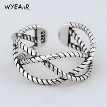 WYEAIIR 925 Sterling Silver Vintage Weave Twist Rope Resizable Multilayer Cross Female Opening Rings 2024 - buy cheap