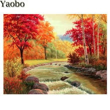 5D Diamond Painting Autumn Red Tree Forest Waterfall Diy Diamond Embroidery Cross Stitch Kit Diamond Mosaic Full Drill Square 2024 - buy cheap