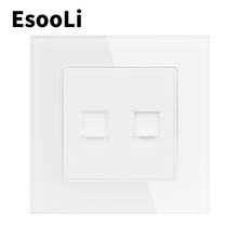 EsooLi White Luxury Crystal Glass Panel 1 Gang RJ11 Telephone With RJ45 Internet Jack CAT6 Connector Computer Outlet Socket 2024 - buy cheap