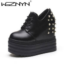 2021 New Women High Platform Shoes Height Increasing 12CM Ladies Sneakers Autumn Rivet Women Shoes Breathable Pu Leather Shoes 2024 - buy cheap