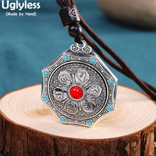 Uglyless Spinning Buddhism 6-word Mantra Necklaces for Men Big Size Agate Turquoise Octagon Pendants+Rope Thai Silver 925 Silver 2024 - buy cheap