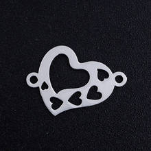 5pcs/lot Full of Hearts Stainless Steel Connector Charm for Women Bracelets Making Wholesale Necklace Making Connectors Charm 2024 - buy cheap