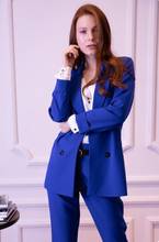 Calças femininas azul-reais, vestimentas com corte de lapela + calças, roupa de trabalho feminina feita sob encomenda 2024 - compre barato
