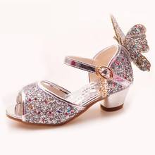 Girls Sandals Rhinestone Butterfly Latin Dance Kids Shoes Children High Heel Princess Shoes Glitter Leather Party Dress Wedding 2024 - buy cheap