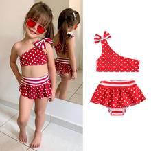 Child Baby Girls Swimsuits Sweet Polka Dotted Top Bow Tutu Skirt Split Bikini Set Swimwear Biquini Swimming Costume 2pcs 2024 - buy cheap