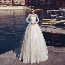 Elegant Long Sleeve Wedding Dress O-Neck Custom Made Appliques Backless Lace Bridal Dress  Vestido De Noiva 2024 - buy cheap