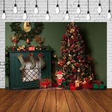 New Year Christmas Backdrop Red Gift Boxes Tree Fireplace Sock Background Xmas Noel Party Banner Green Wall Kids Portrait Poster 2024 - buy cheap