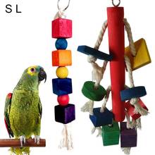 FUN Pet Bird Parrot Wood Blocks Cotton Rope Cage Hanging Standing Play Chew Toy Parrot Toy  Bird Toys Accessories Supplies 2024 - buy cheap