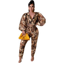 Plus Size Sexy 2 Piece Set Women Club Outfits Matching Sets Two Piece Set Crop Top and Pants Lantern Sleeve Clothes for Women 2024 - buy cheap
