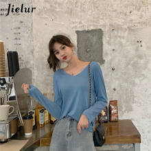 Jielur Autumn Winter Sweater Solid Color V-neck Knitted Pullovers Women 2021 New Long Sleeve Basic Elastic Slim Sweater 2024 - buy cheap