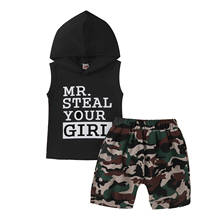 2-6Years Boy’s Summer Vest and Shorts Suit Fashion Letter Hooded Sleeveless Tops and Camouflage Short Pants 2024 - buy cheap