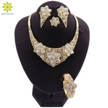 Conjuntos de joyería de oro de Dubái para mujer, pulsera, collar, pendientes, conjunto de anillo, joyería nupcial para fiesta, regalos 2024 - compra barato