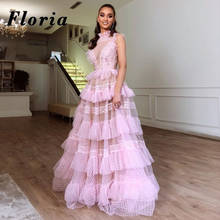 2020 Vestido De Festa See Through Evening Dress Pink Dubai Couture Prom Dresses Arabic Long Party Gowns Tiered Formal Dress New 2024 - buy cheap