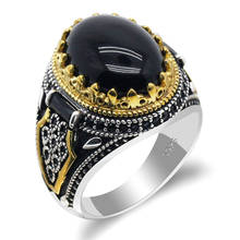 Anel de pedra de ágata natural 925, anel de prata masculino, anel de alta potência e atividade artesanal, anéis de sinete turco, joia de rock para presente para mulheres e homens 2024 - compre barato