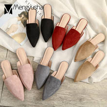 2020 Plus Size 41/42 Slippers Women Nubuckle Leather Shoes Woman Slip On Mules Pointed Toe Flats Slides Home Female Shoes Summer 2024 - buy cheap