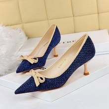 BIGTREE NEW Mixed Color Pumps Women High Heels Shoes Butterfly-knot Pointed Toe Slides Shallow Heel Shoes Fashion Zapatos Mujer 2024 - buy cheap