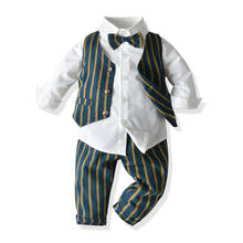 Tem doger spring and autumn baby boy clothing suits  shirts with tie +striped vest+pants 3 pcs gentleman suits cool outfits 2024 - buy cheap