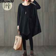 DIMANAF Plus Size Spring Women Blouse Shirts Lady Tops Tunic Basic Casual Loose Solid Black Bat Sleeve Oversize Female Clothing 2024 - buy cheap
