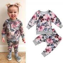 Conjunto de roupas de bebê moda menina da criança crianças bebê meninas roupas de manga longa camisetas + calças conjunto de 0-24 meses 2024 - compre barato