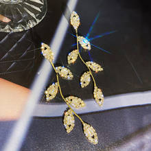 Korean New Design Fashion Jewelry Luxury Full Crystal Exaggerated Leaf Earrings Long Pendant Bar Prom Party Earrings for women 2024 - купить недорого