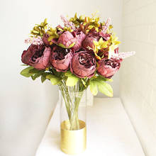 Искусственный Пион, Шелковый цветок Европейский Пион Букет осень яркий Пион декоративный искусственный цветок для свадьбы, дома, вечерние украшения 2024 - купить недорого