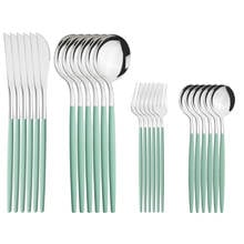 6set Dinnerware Fresh Mint Green Sliver Knives Dessert Fork Spoon Silverware Set Stainless Steel Cutlery Kitchen Home Tableware 2024 - buy cheap