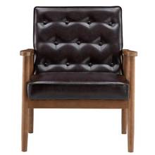 Retro Modern Wooden Single Chair,Brown PU Modern and simple design sofa button tufted walnut color handrail75 x 69 x 84CM 2024 - buy cheap