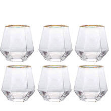 Vaso de cristal pintado con diamantes, vaso de vidrio de seis bordes para leche y zumo, para el hogar, creativo, 6 unidades 2024 - compra barato