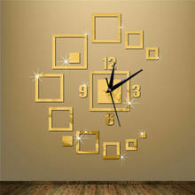Mirror Acrylic Strickers Wall Clock Square Stacked Self-adhesive 3D DIY Stylish Art Clocks for Hall Decoration Living Room Decor 2024 - buy cheap