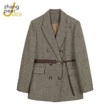 Blazer de lã feminino casual elegante, casaco coreano de inverno slim com xadrez 2024 - compre barato
