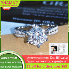 YHAMNI Tibetan Silver 925 Ring Luxury 3 Carat Brilliant Cut Zirconia Diamond Wedding Band With Certificate Fine Jewelry 2024 - buy cheap